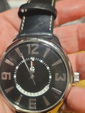 Guess Leather Strap Watch with Black Accents